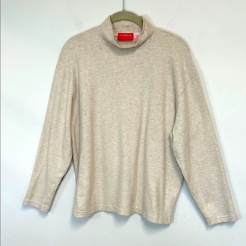 Liz Claiborne 100% Cotton Mock Neckline Women’s Size L Oatmeal Colored Top